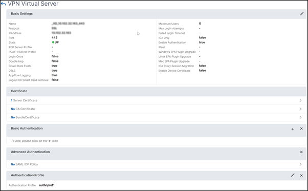 Link authentication virtual server and VPN virtual server