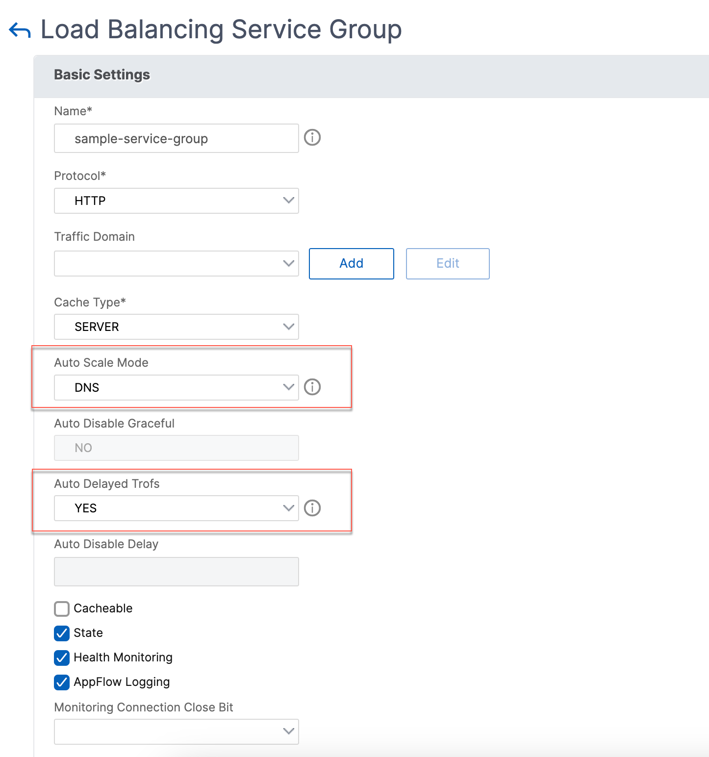 Configure auto delayed TROFS using GUI