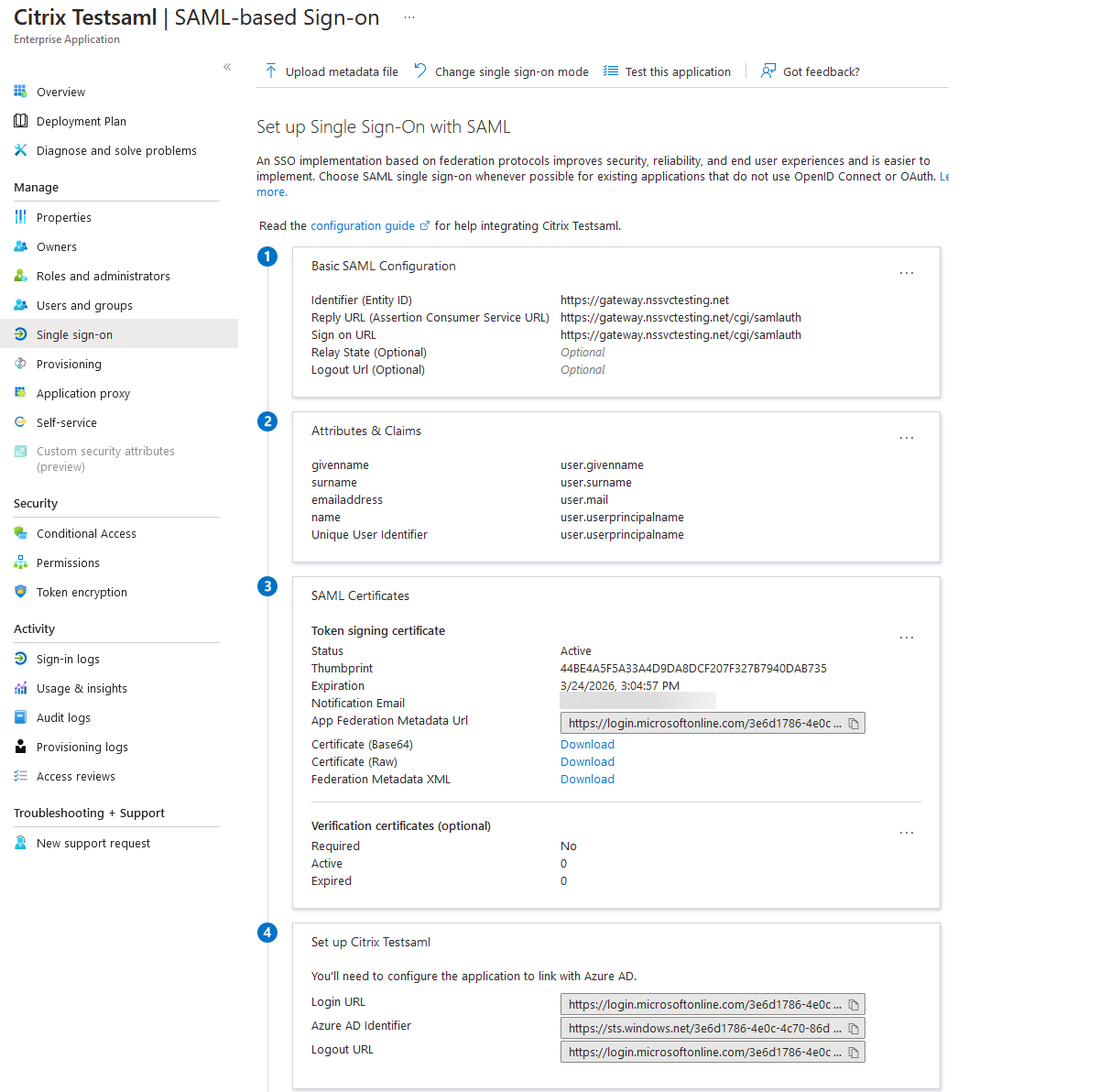 SAML set-up sso