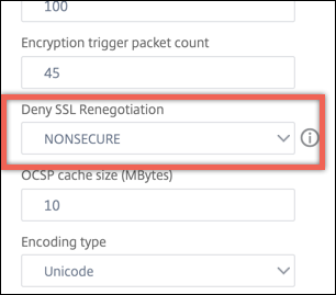 Back-end secure renegotiation global parameter