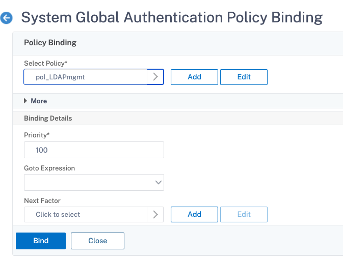 Bind LDAP authentication-policy globally
