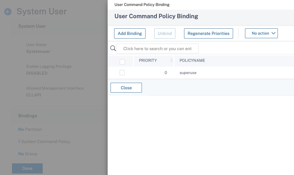Bind command policy to user