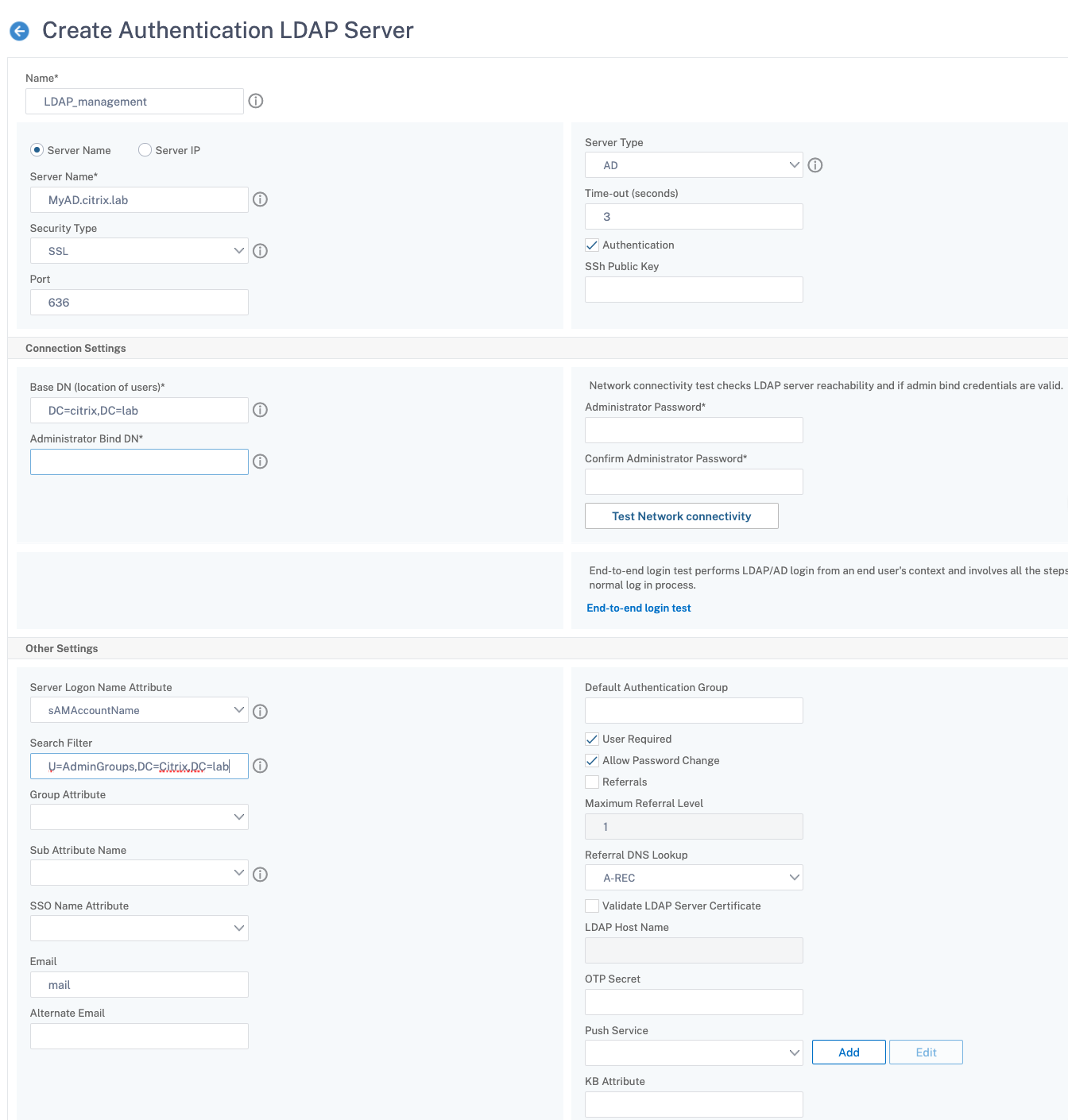 LDAP authentication server