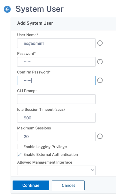Create user and assign privileges