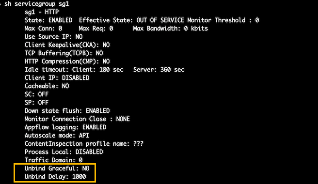 Sample show service group command