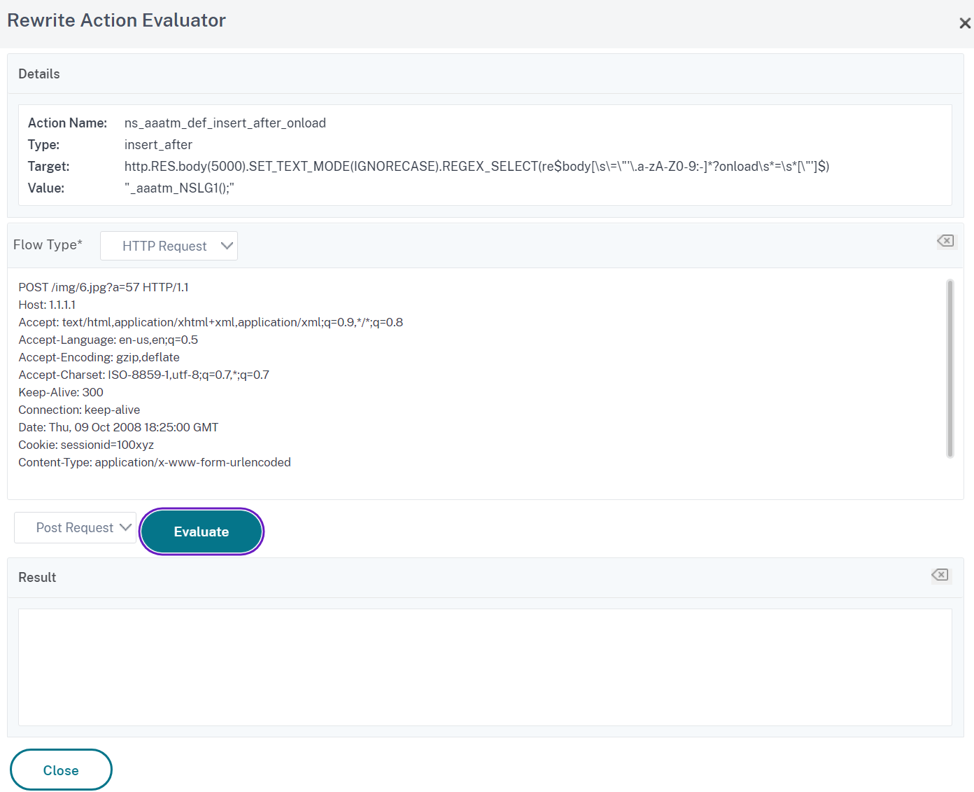 Evaluate a rewrite action