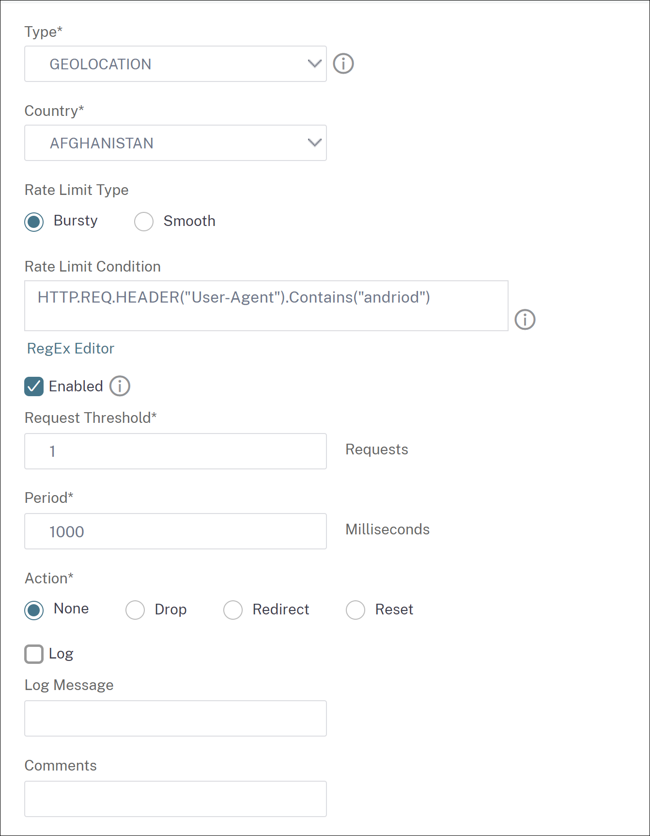 Geolocation based bot rate limit technique