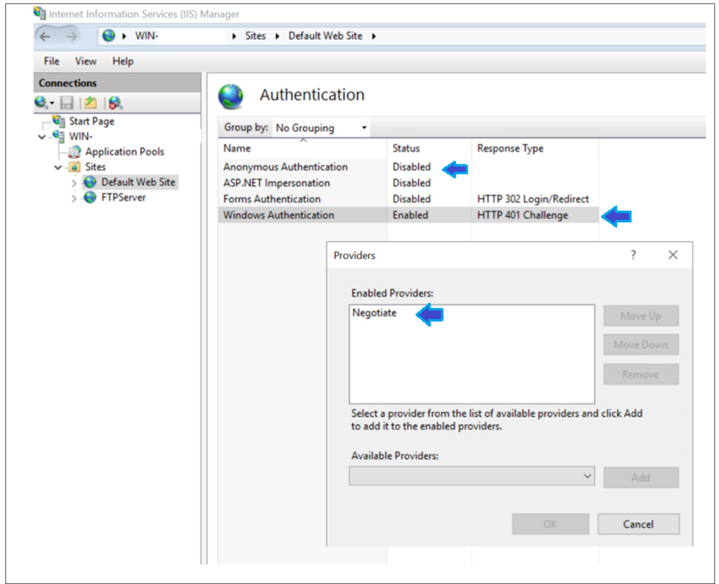 IIS authentication configuration