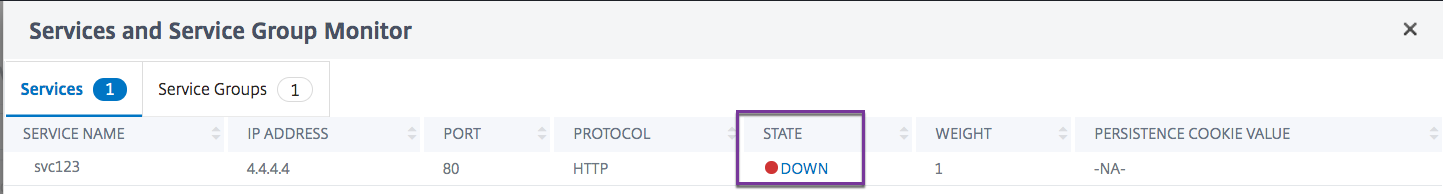 Service with down status