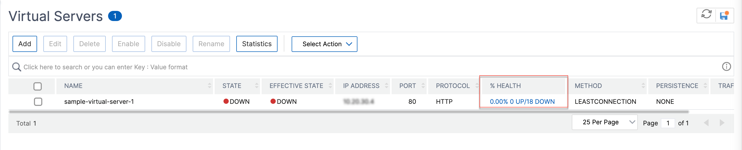 Server state column in virtual server page