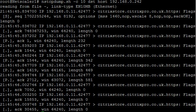 Example nstcpdump
