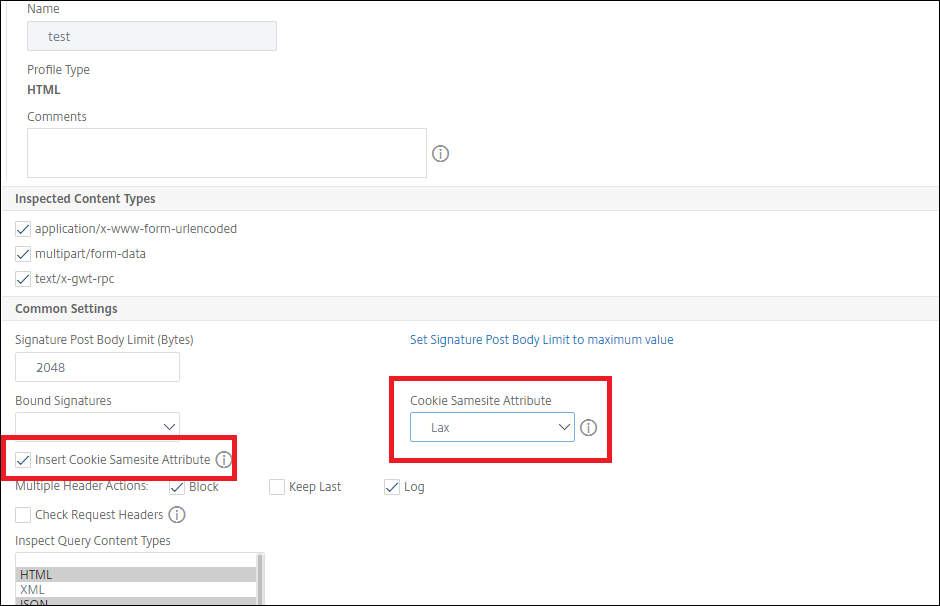 SameSite cookie attribute settings on NetScaler GUI
