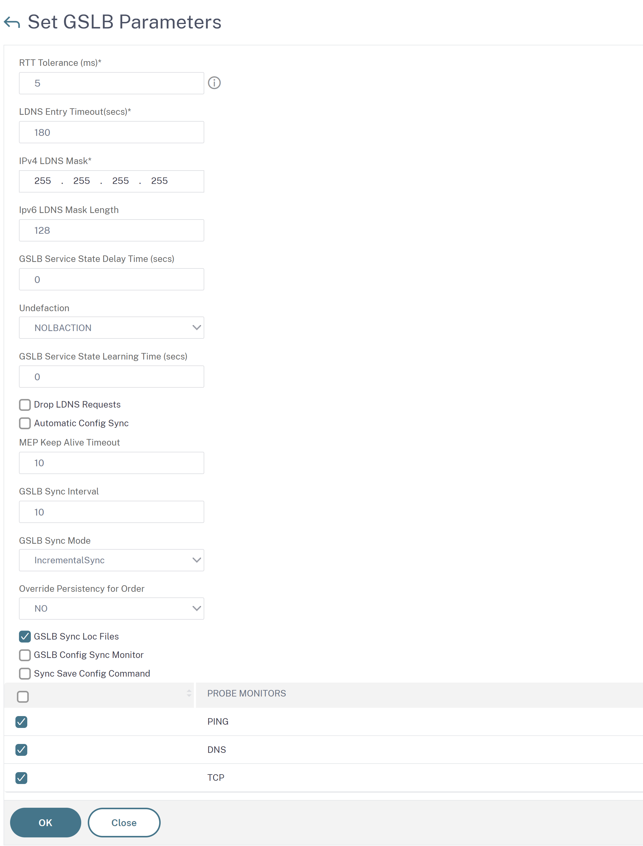 Set GSLB Parameters