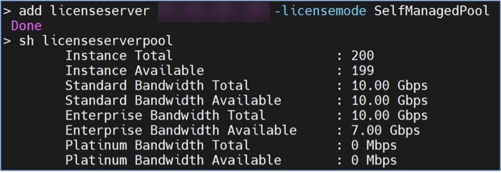show ns licenseserverpool command output
