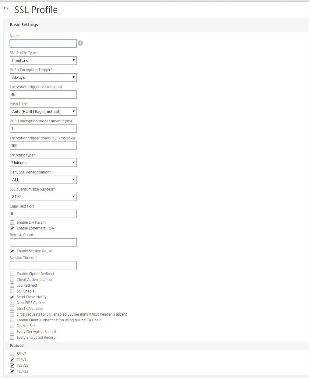 SSL profile parameters
