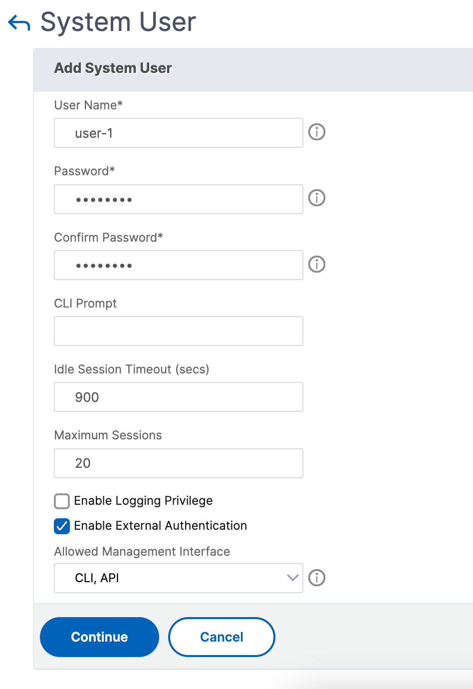 Create user account for system user authentication