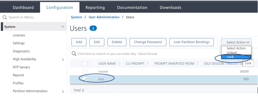 Select lock option