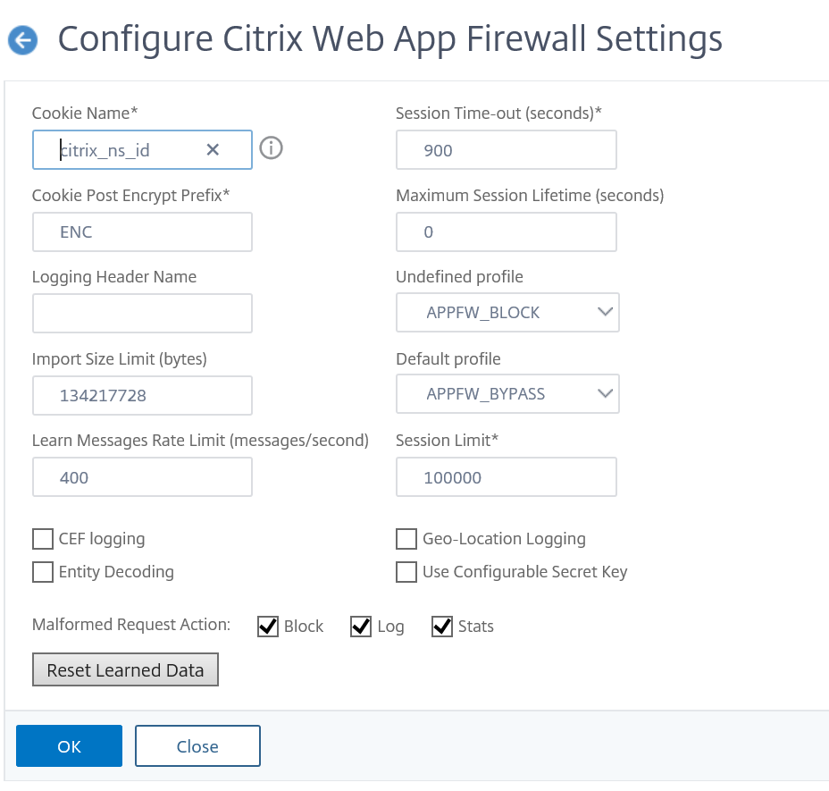 WAF engine settings