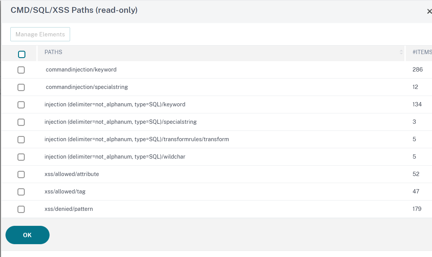 View the default command injection patterns