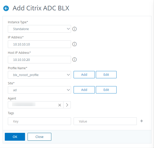 将 NetScaler BLX 独立实例添加到 NetScaler ADM 中