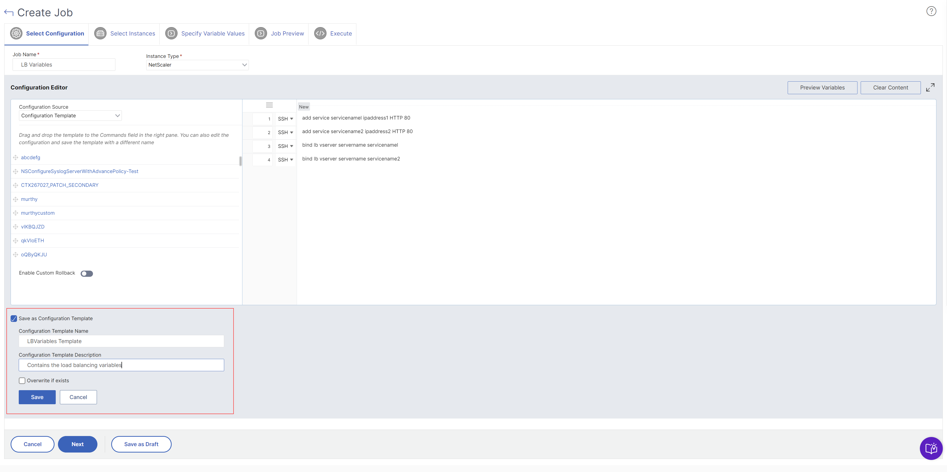 Configuration template