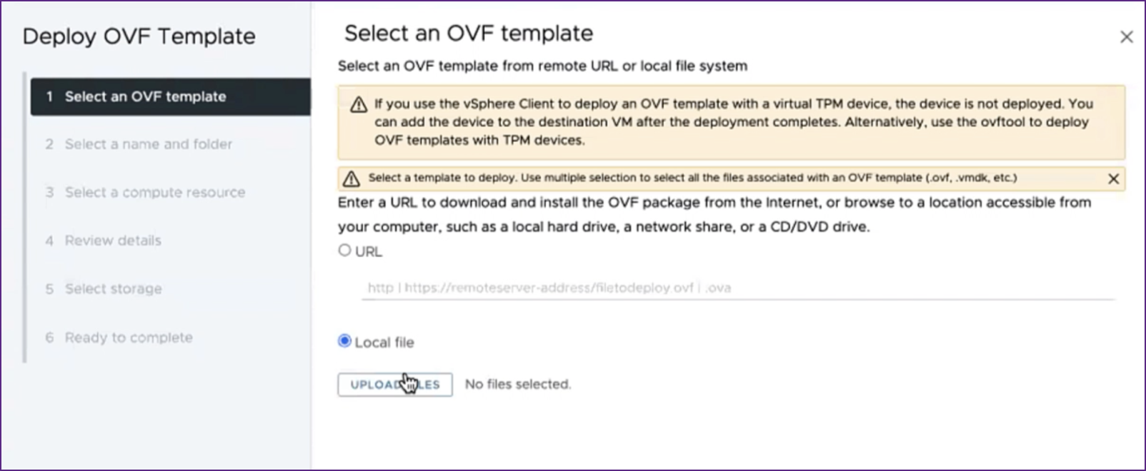 OVFテンプレートの選択