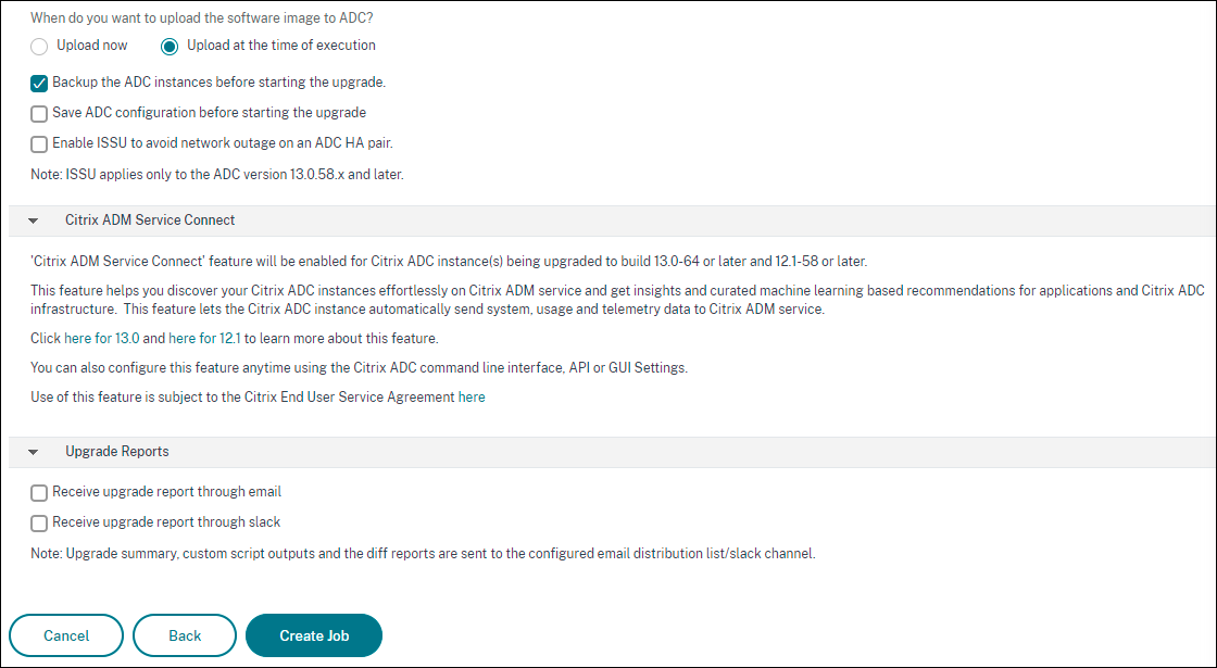Create upgrade job and upload image to NetScaler