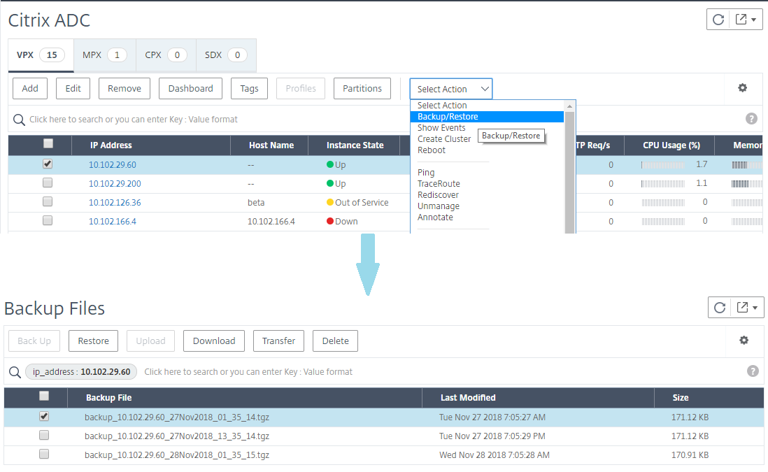 View backup files