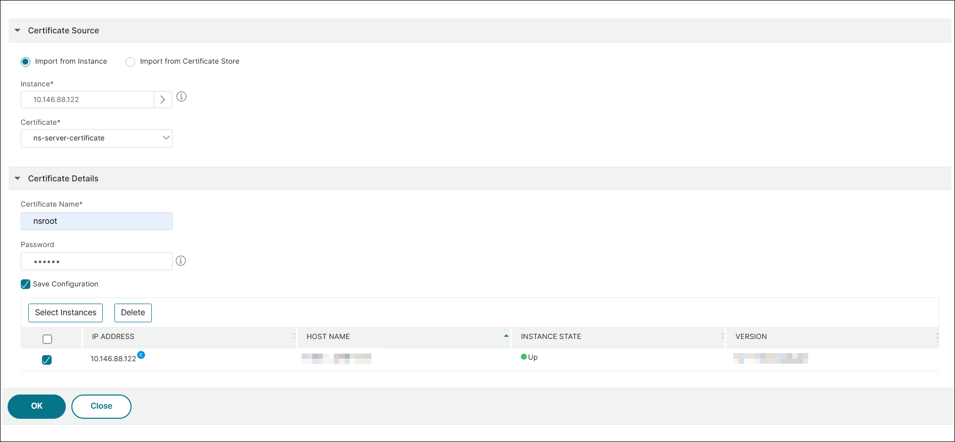 Import an SSL certificate from another instance