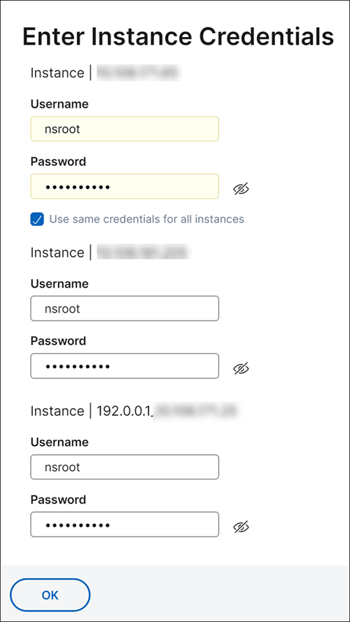 Informations d'identification de l'instance