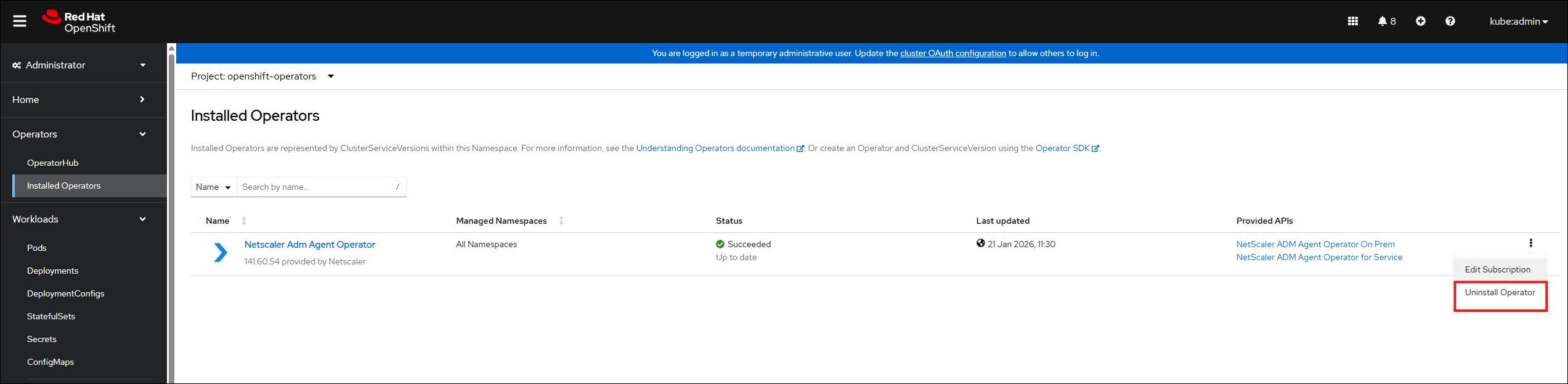 NetScaler operator uninstall ADM agent on-prem