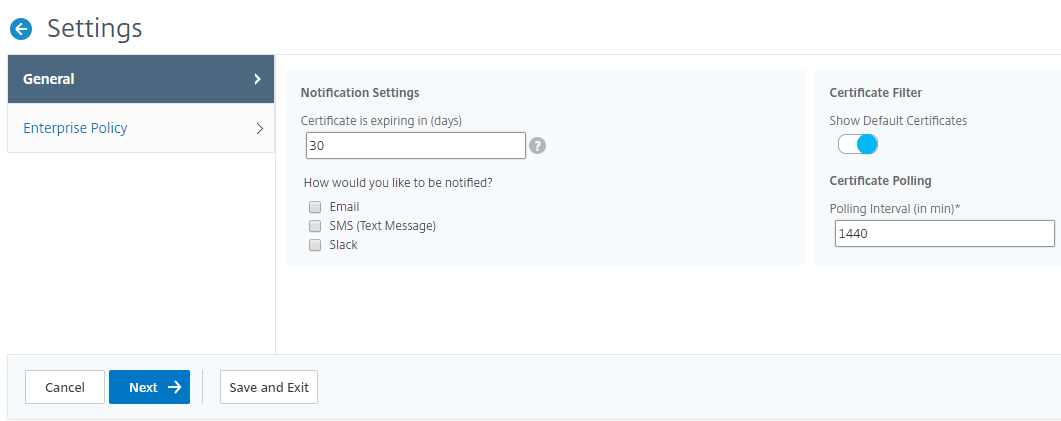 Exclude default certificates