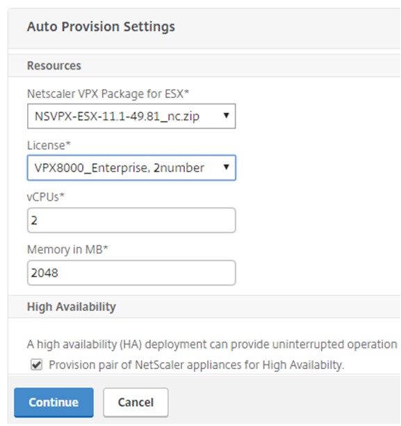Auto provision settings