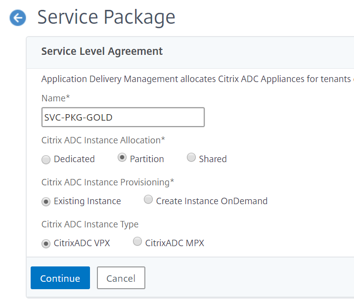 Package de services - Allocation d'instance de partition