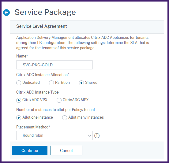 Package de services - Allocation d'instance partagée