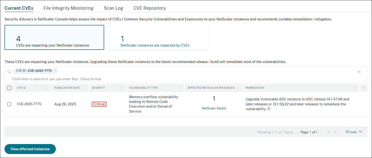 Tableau de bord des avis de sécurité pour CVE-2025-7775