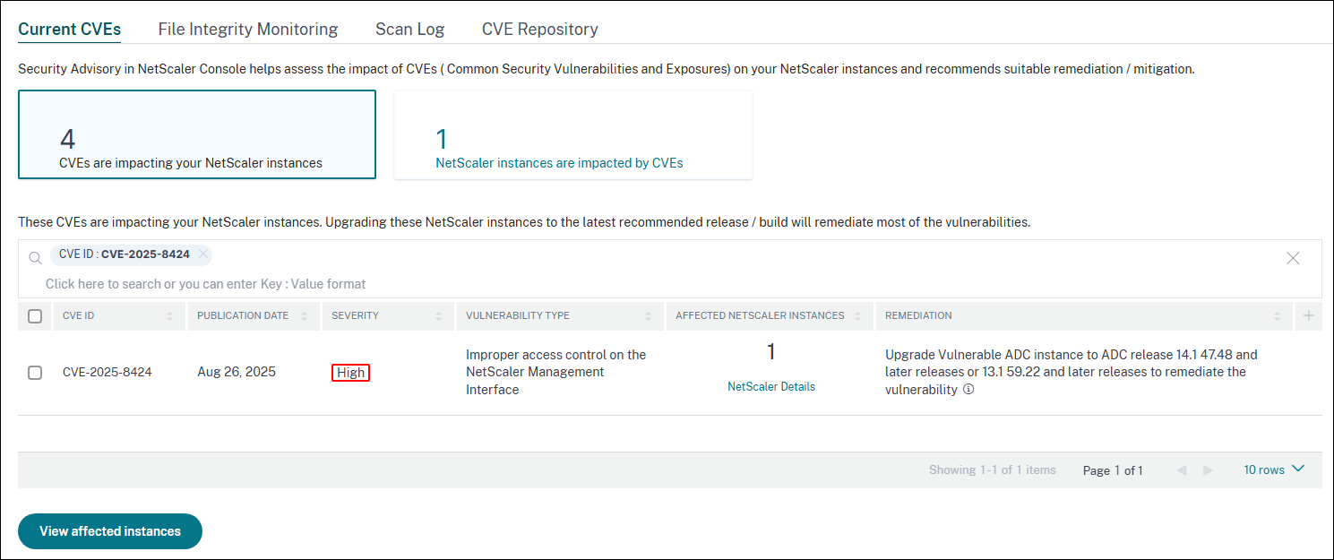 Security advisory dashboard for CVE-2025-8424