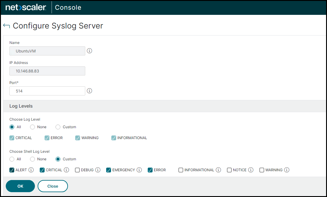 配置外部 syslog 服务器