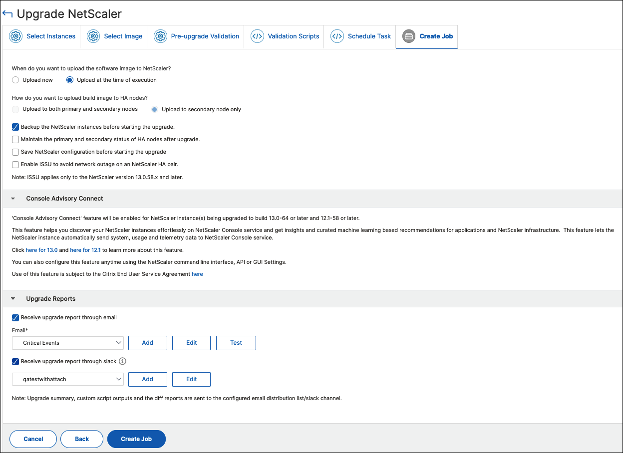 ノードへのNetScaler高可用性アップグレード