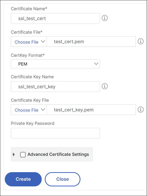 Specify SSL certificate details to an application server