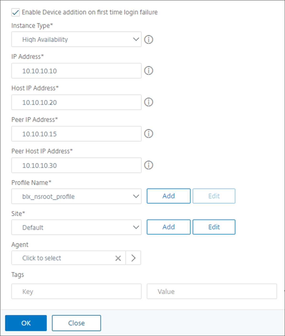 Ajouter des instances NetScaler BLX haute disponibilité à NetScaler Console