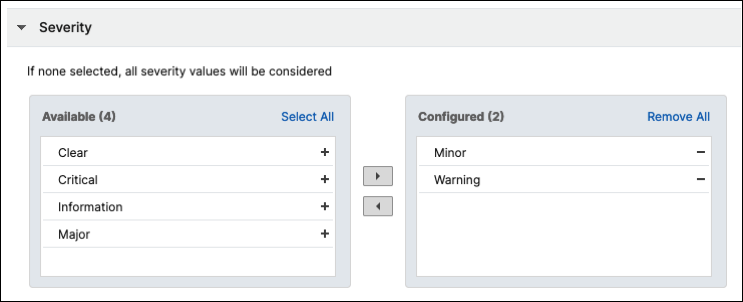 Specify event severity