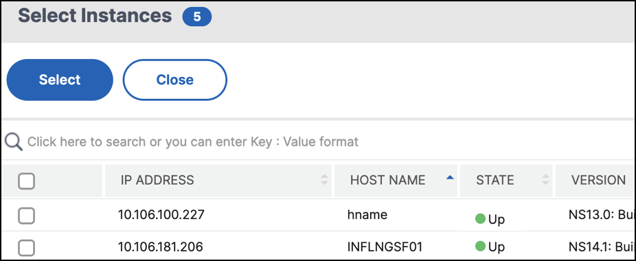 Select NetScaler instances