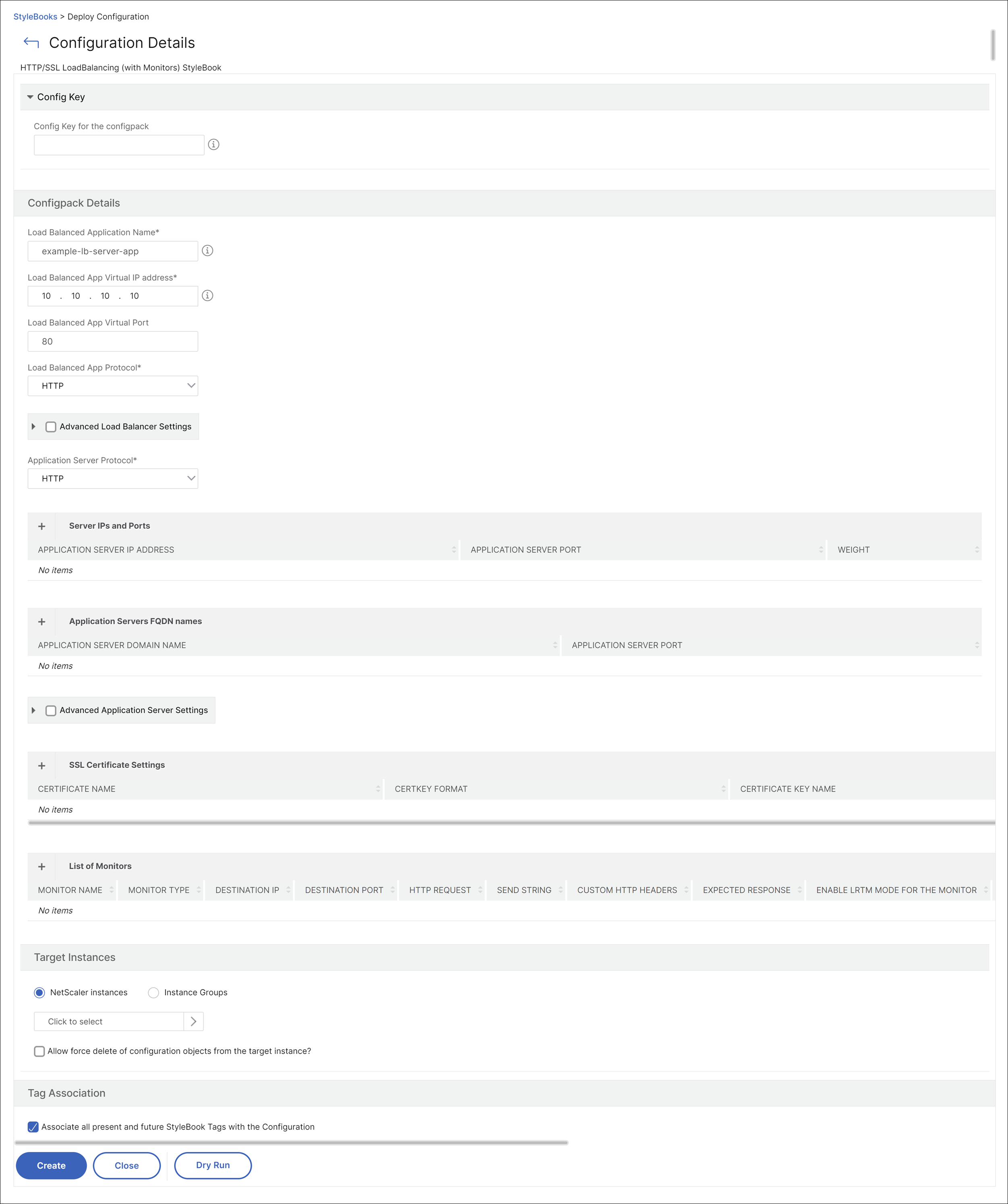 Example load-balancing configuration pack