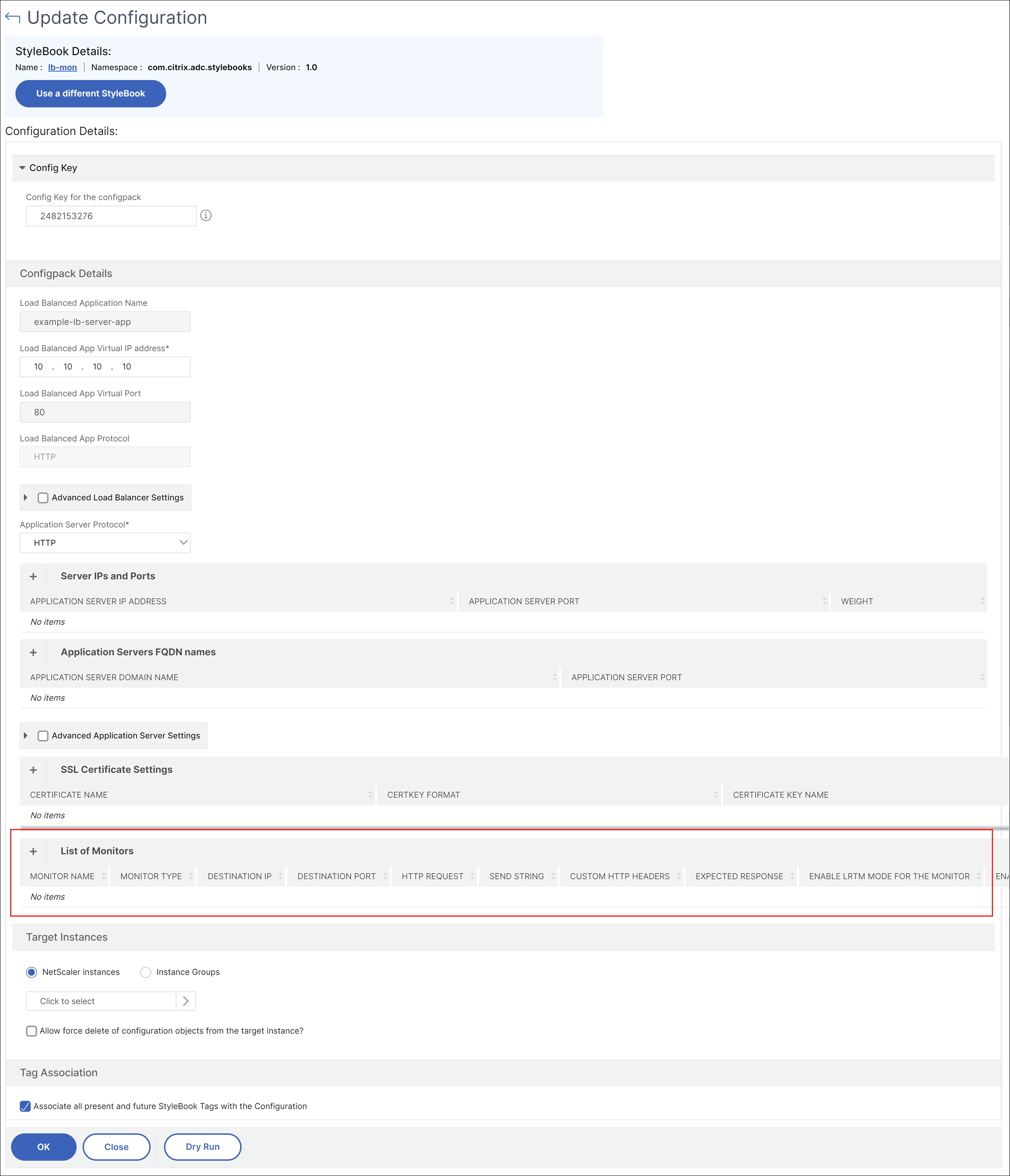 Example parameters after configuration pack migration