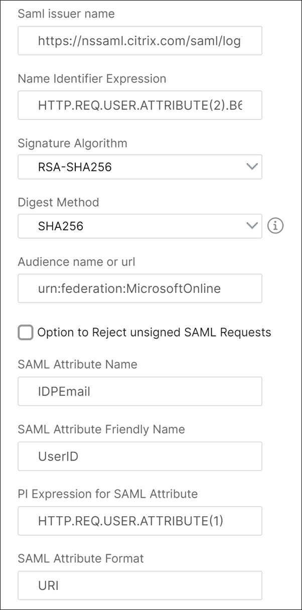 Optional fields for SSO Office 365 StyleBook