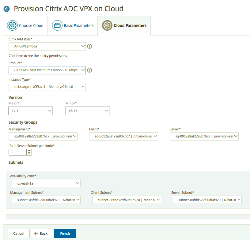 Provisioning NetScaler VPX basic parameters
