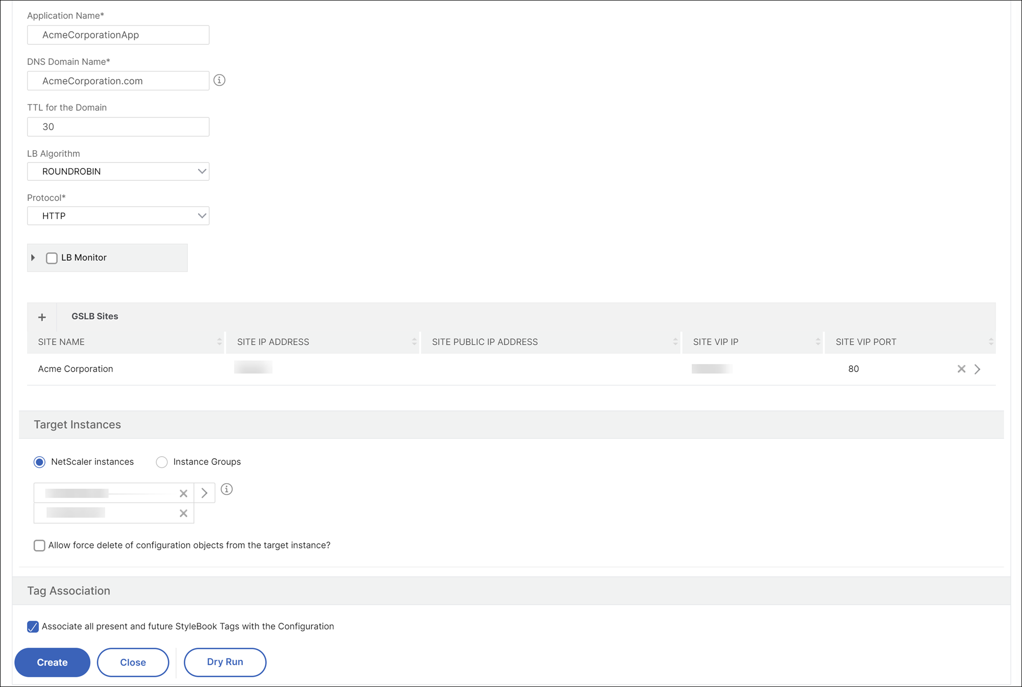 Create a GSLB configuration