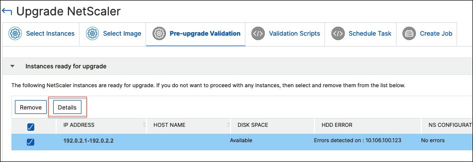 Pre-upgrade view details