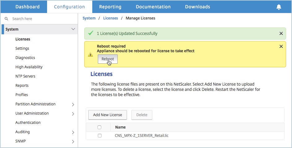 Reboot NetScaler instance